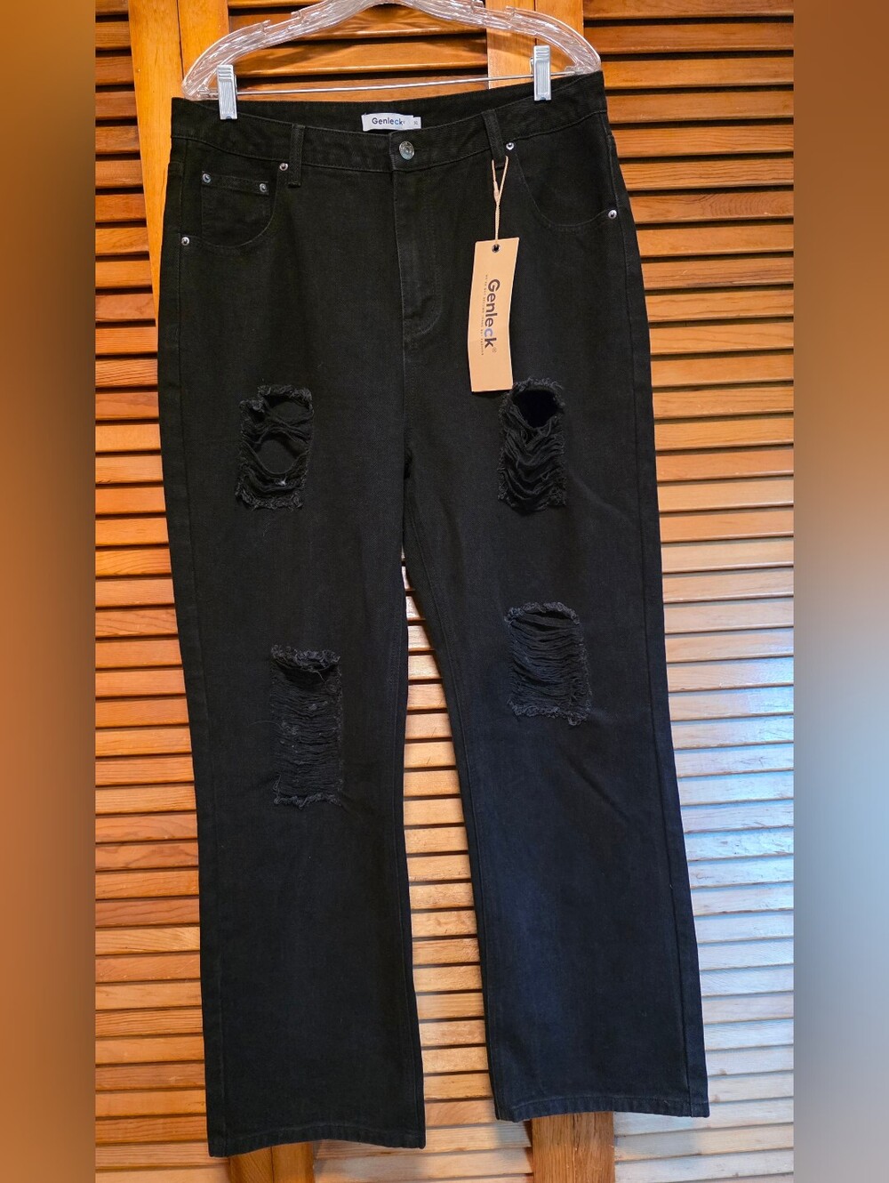 Genleck Ripped High Waist Straight Leg Women's Jeans Black XL NWT